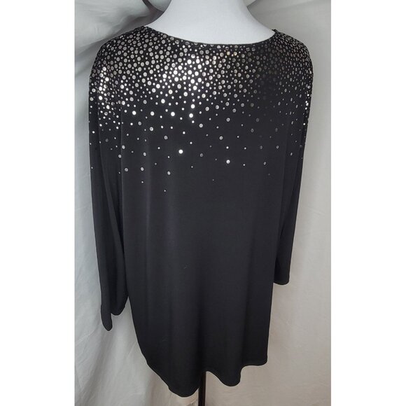 Susan Graver Womens Top Size 1X Black Sequin Tunic Sparkle Glam Holiday - Picture 2 of 7